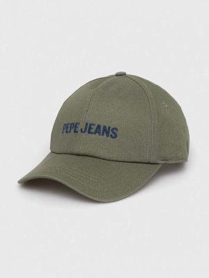 Памучна шапка с козирки с апликация Pepe Jeans зелено