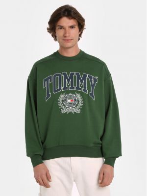 Bluza bawełniana z nadrukiem Tommy Jeans zielona