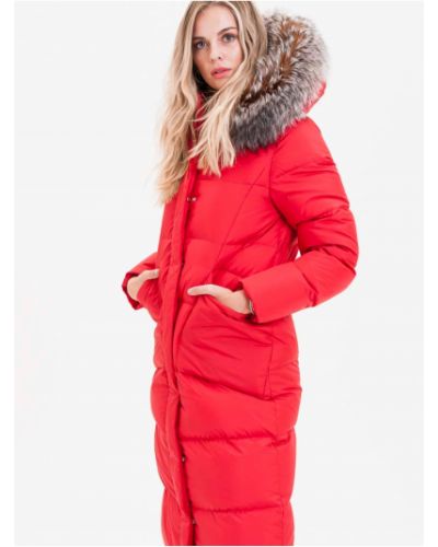 Prošívaný kabát s kožíškem na zip Kara - červená