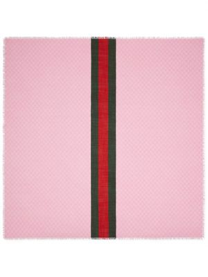 Růžový pruhovaný vlněný šátek Gucci