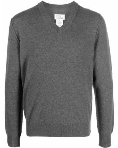 Кашмирен пуловер с v-образно деколте Maison Margiela сиво