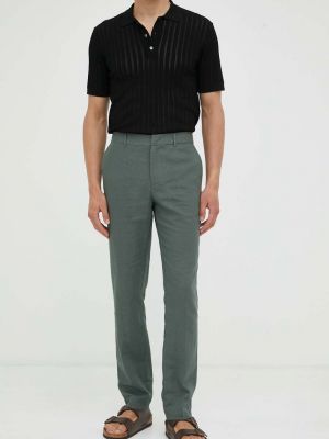 Lniane proste spodnie Bruuns Bazaar zielone