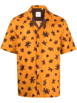 Kvetinová bavlnená košeľa s potlačou Paul Smith oranžová
