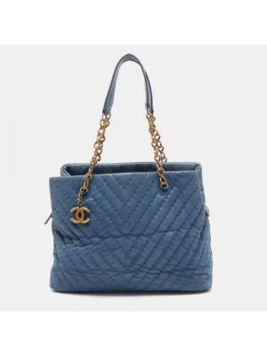 Shopperka skórzana Chanel Vintage niebieska