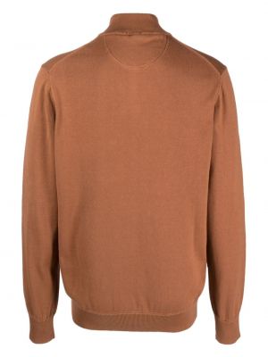 Sweter na zamek bawełniany Timberland brązowy