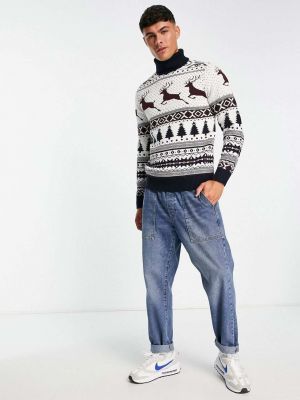 Рождественский длинный свитер с высоким воротником Brave Soul белый