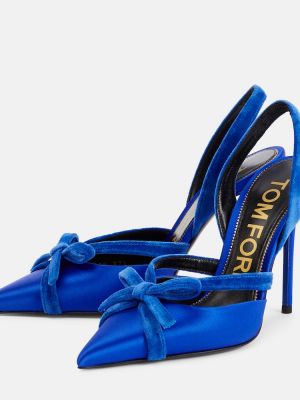 Кадифени сатенени полуотворени обувки с отворена пета Tom Ford синьо