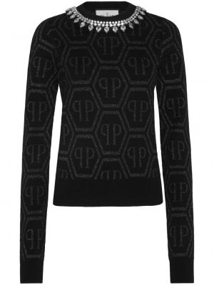 Sweter z kryształkami Philipp Plein czarny