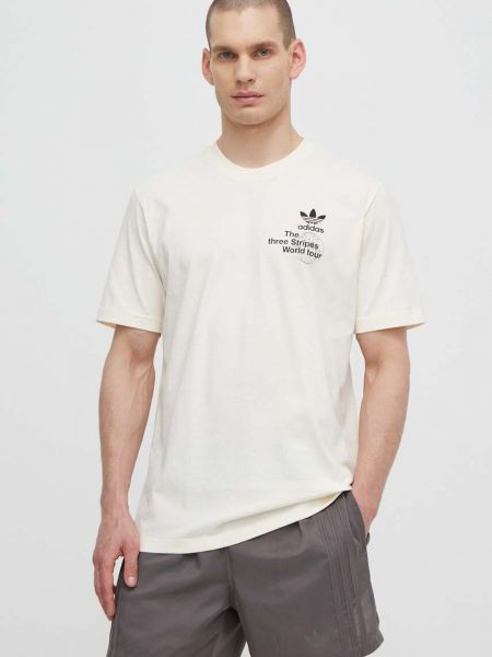 Хлопковая футболка с принтом Adidas Originals бежевая