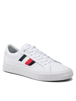 Кожени ниски обувки на райета Tommy Hilfiger бяло