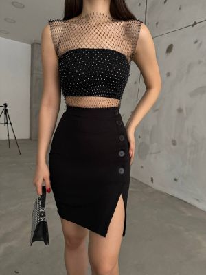 Φούστα με ψηλή μέση με κουμπιά Bi̇keli̇fe μαύρο