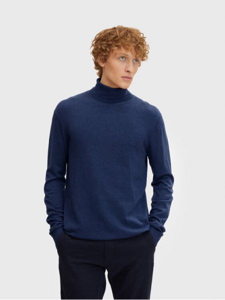 Приталенный длинный свитер с высоким воротником Tom Tailor синий