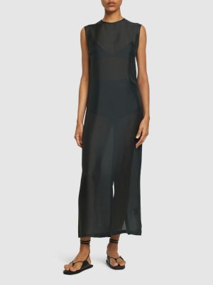 Průsvitné hedvábné midi šaty bez rukávů St.agni černé