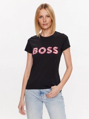 Slim fit póló Boss fekete