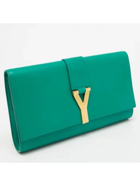 Bolso clutch de cuero Yves Saint Laurent Vintage verde