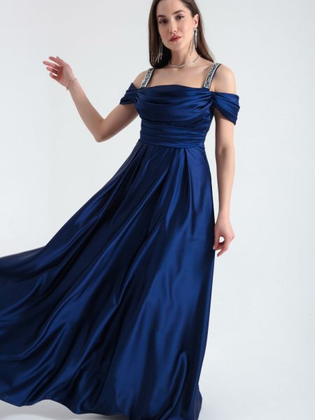 Drapované saténové večerné šaty Lafaba modrá