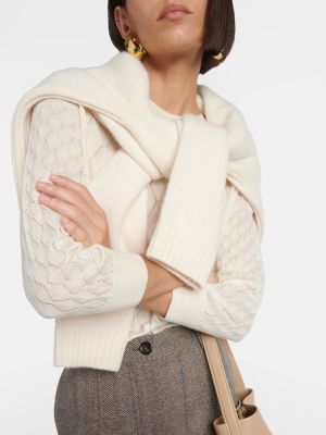 Аргайл кашмирен копринен пуловер Loro Piana бяло
