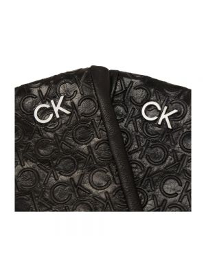 Guantes de cuero de cuero Calvin Klein negro
