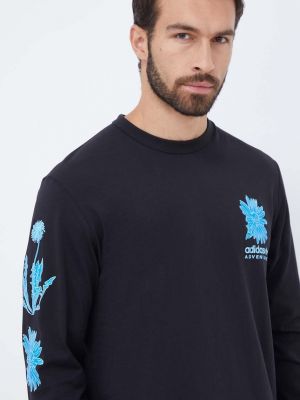 Bavlněné tričko s dlouhým rukávem s potiskem s dlouhými rukávy Adidas Originals černé