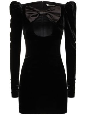 Žametna mini obleka z lokom iz rebrastega žameta Alessandra Rich črna