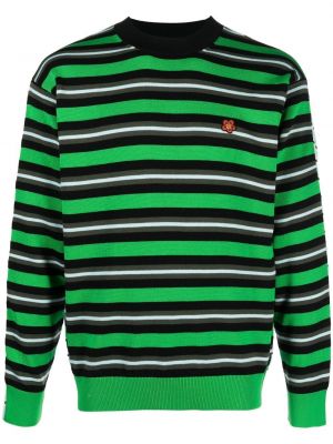 Haftowane długi sweter wełniane w paski Kenzo - zielony
