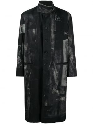 Памучно палто с принт Yohji Yamamoto черно
