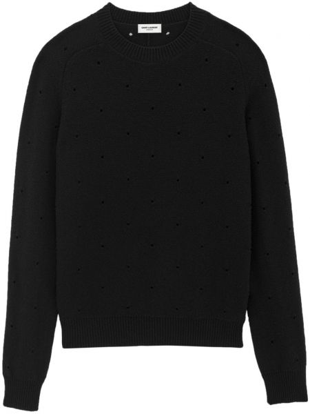 Sweter wełniany ażurowy Saint Laurent czarny