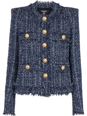 Tweed lang jakke Balmain blå