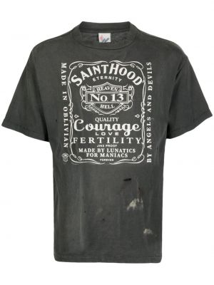 Памучна тениска с разкъсвания с принт Saint Mxxxxxx черно