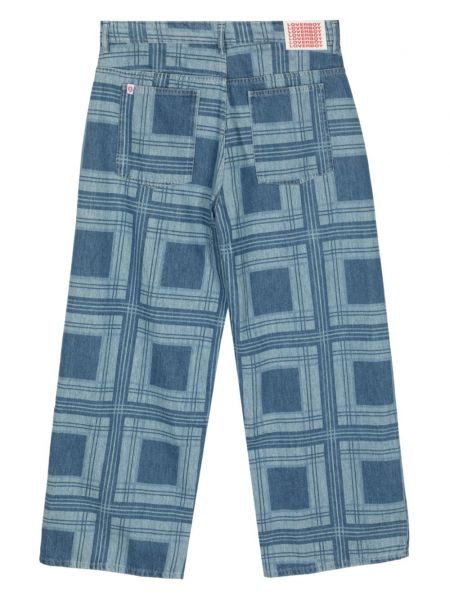 Kostkované straight fit džíny s potiskem Charles Jeffrey Loverboy modré
