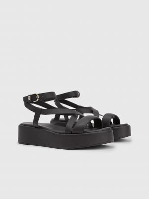 Kožené sandále na platforme Tommy Hilfiger čierna
