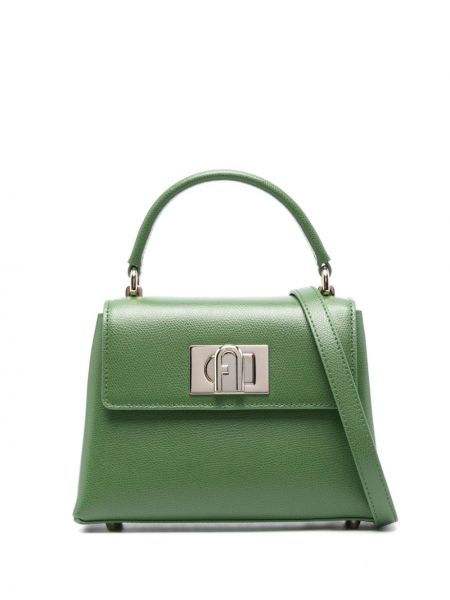 Δερμάτινη τσάντα shopper Furla πράσινο