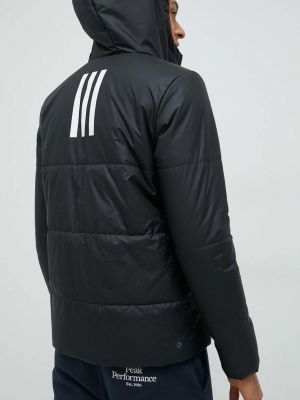 Szigetelt kapucnis csíkos rövid kabát Adidas fekete
