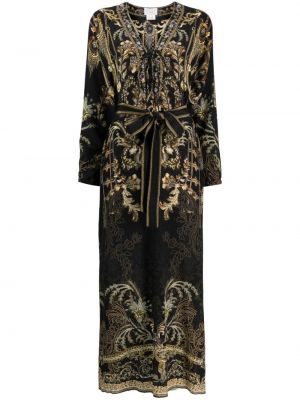 Rochie de mătase cu imagine cu decolteu în V Camilla - negru