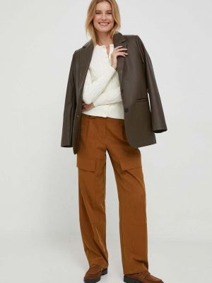Spodnie z wysoką talią Sisley brązowe