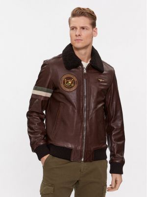 Шкіряна куртка Aeronautica Militare коричнева