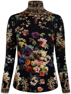 Jersey top s cvetličnim vzorcem s potiskom Camilla črna
