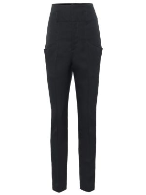 Vlnené rovné nohavice s vysokým pásom Isabel Marant čierna