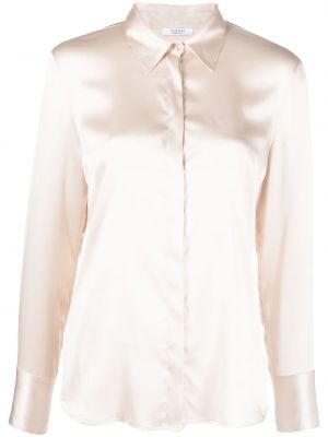 Svilena satenska srajca z dolgimi rokavi Peserico bela