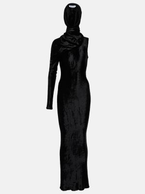 Asymetrické dlouhé šaty s kapucí Alaã¯a černé