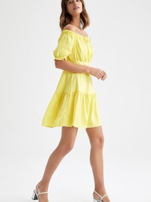 Платье с открытыми плечами с коротким рукавом Defacto желтое
