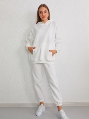 Oversized σετ φόρμας με κουκούλα Bi̇keli̇fe λευκό