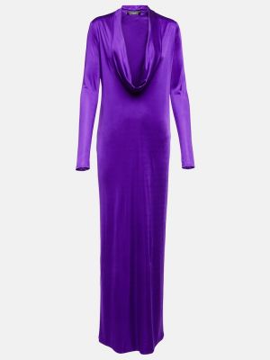 Drapované saténové midi šaty Versace fialové