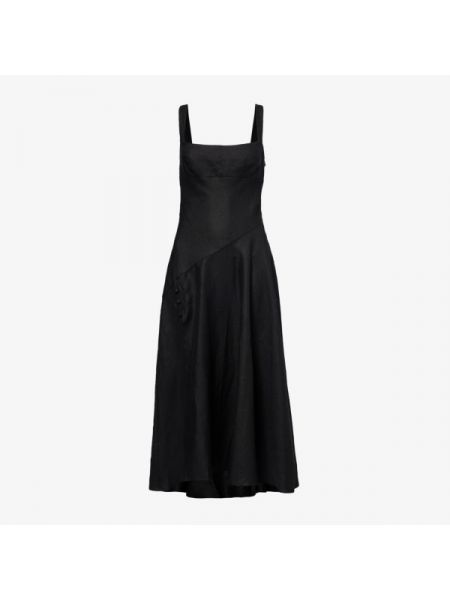 Льняное платье миди с квадратным вырезом Reformation черное