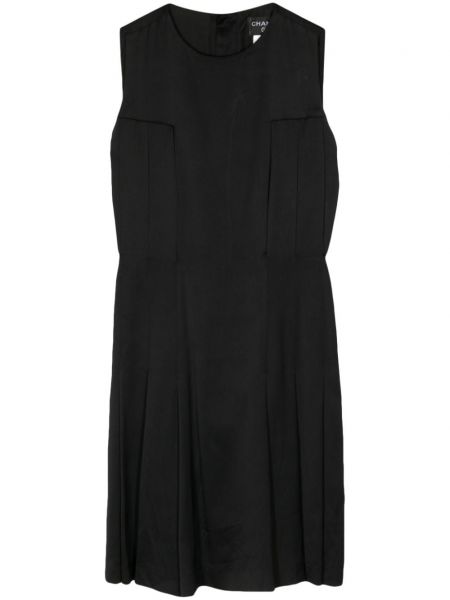 Jedwabna prosta sukienka plisowana Chanel Pre-owned czarna