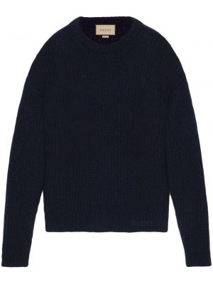 Плетен кашмирен пуловер бродиран Gucci синьо