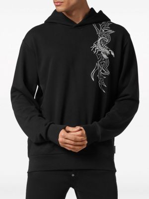 Raštuotas džemperis su gobtuvu su kristalais Philipp Plein juoda