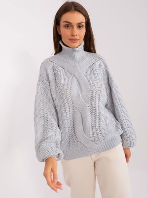 Oversize džemperis ar augstu apkakli Fashionhunters pelēks