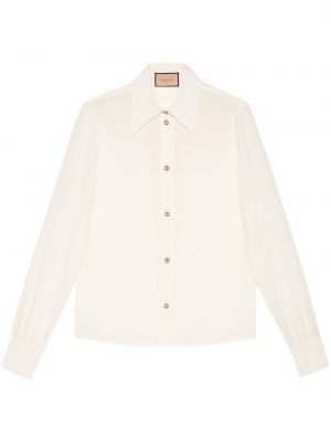 Копринена риза бродирана Gucci бяло