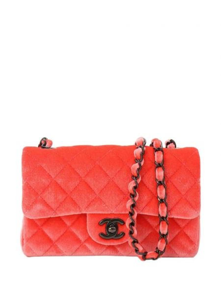 Klasická sametová řetězové tašky Chanel Pre-owned červená